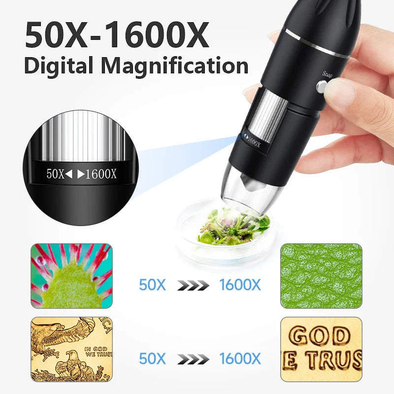 1600X USB Digital Microscope 1080P HD with 8 LED for Soldering Repair