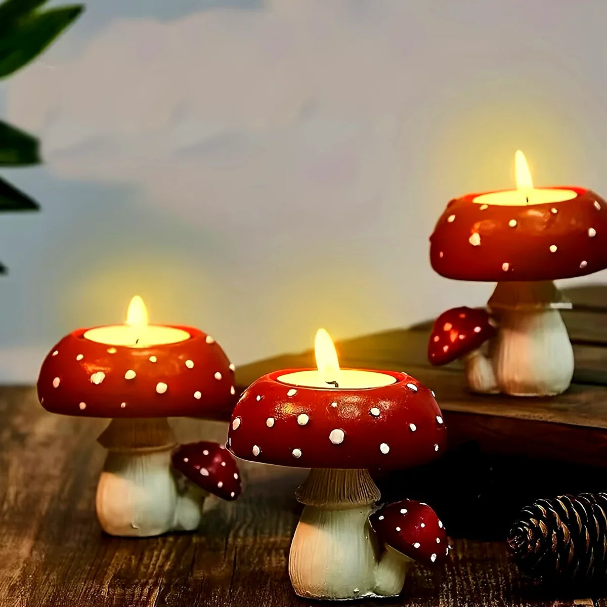 Small Mushroom Candle Holder Decorative Tea Light Home Ornament Craft Decoration