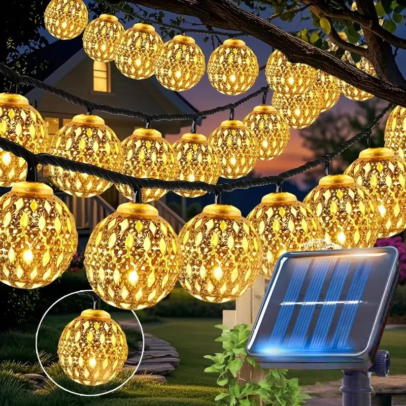 Outdoor Solar Moroccan Ball String Lights 50/30/20 LED Fairy Lights Garden Party