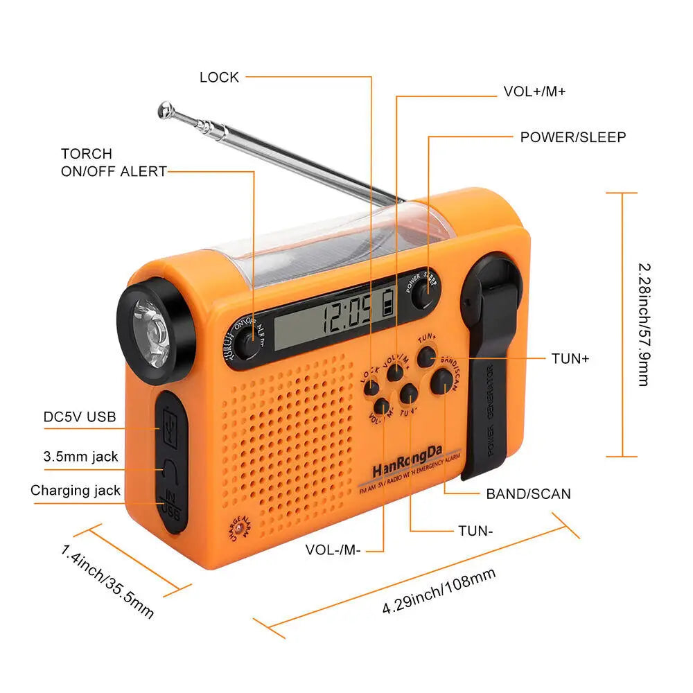 Emergency Solar Hand Crank Radio AM FM SW Weather Power Bank Phone Charger