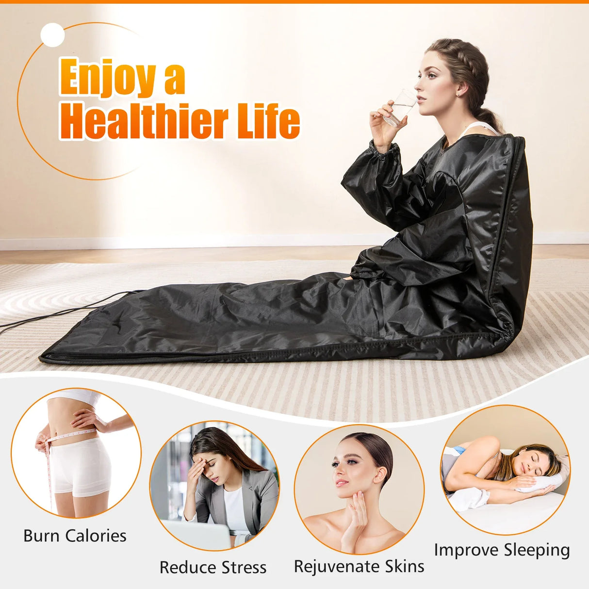 Infrared Sauna Blanket with Sleeves Heat Wrap 90-180°F Timer Home Spa