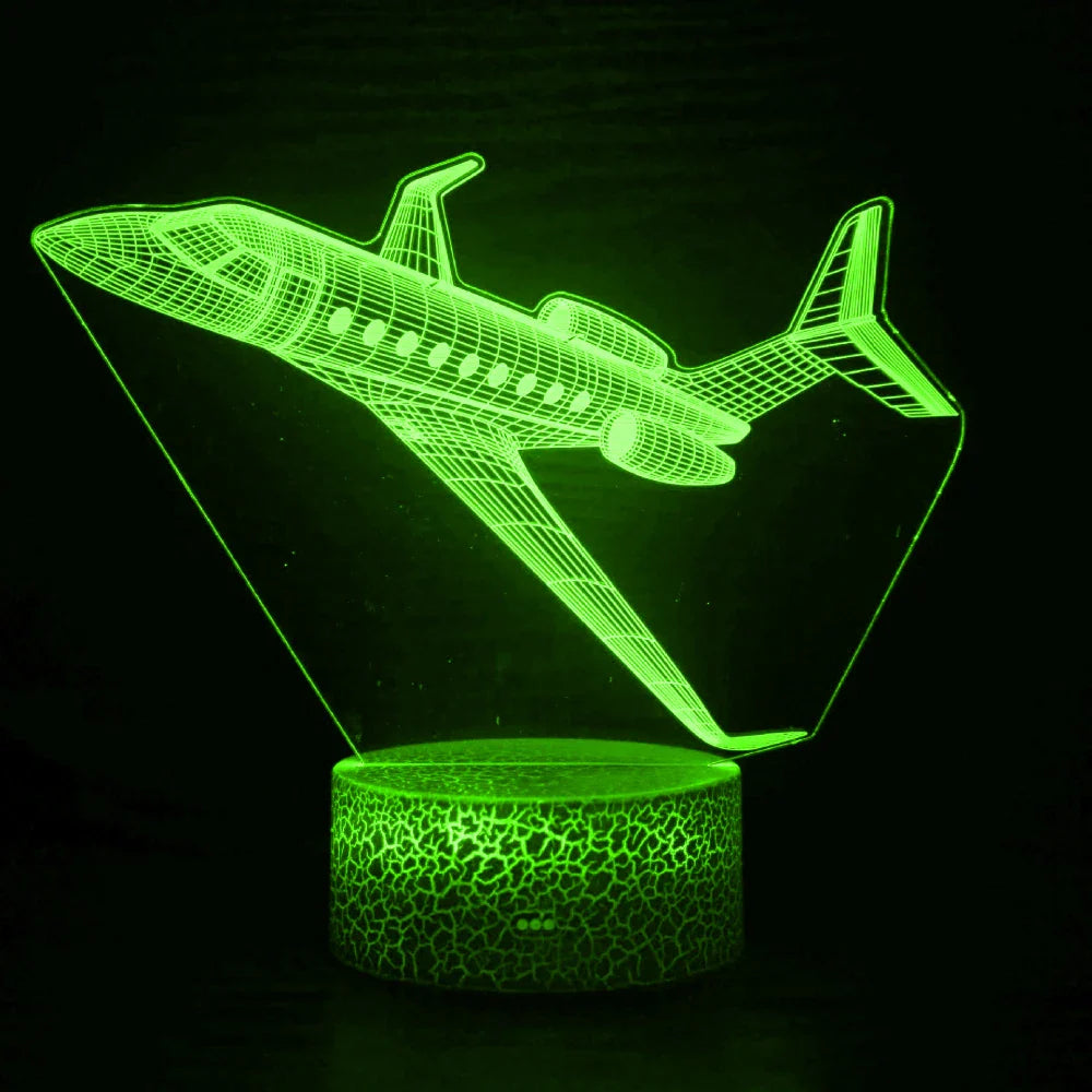 Airplane 3D LED Night Light Kids Bedroom Illusion Lamp USB Bedside Table Decor