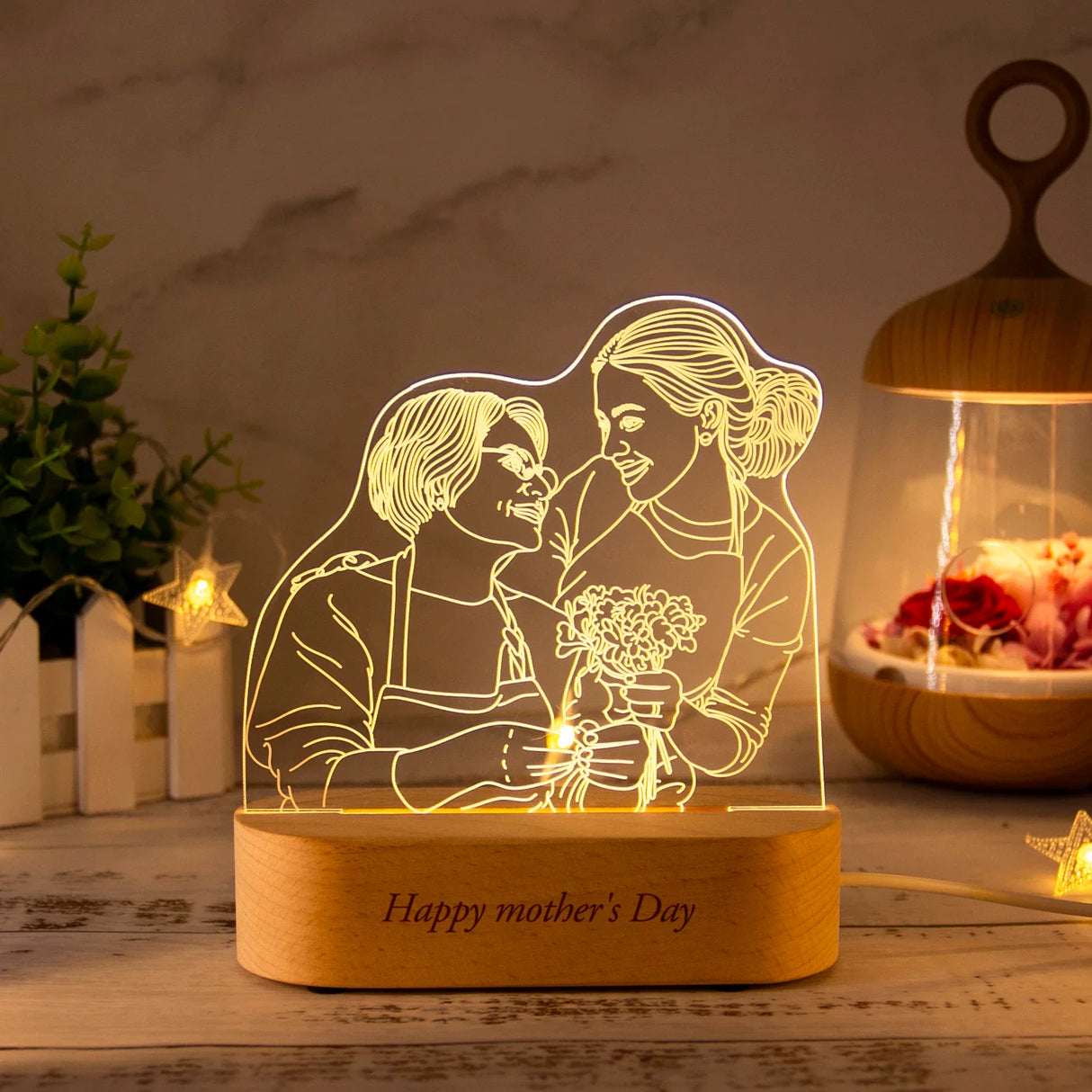 Custom 3D Photo Lamp LED Night Light Wooden Base Personalized Gift