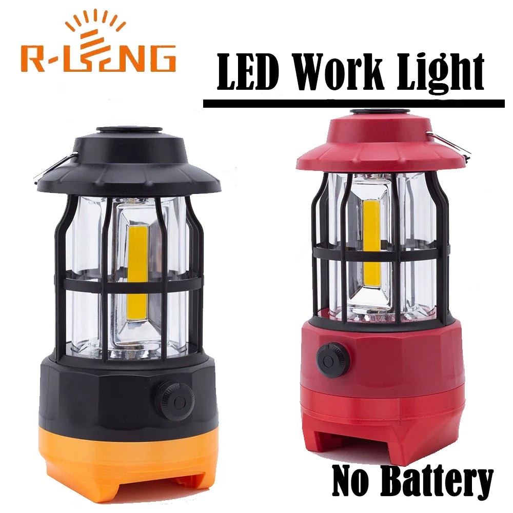 Portable LED Work Light 18V Battery Powered Camping Emergency Lantern Lamp