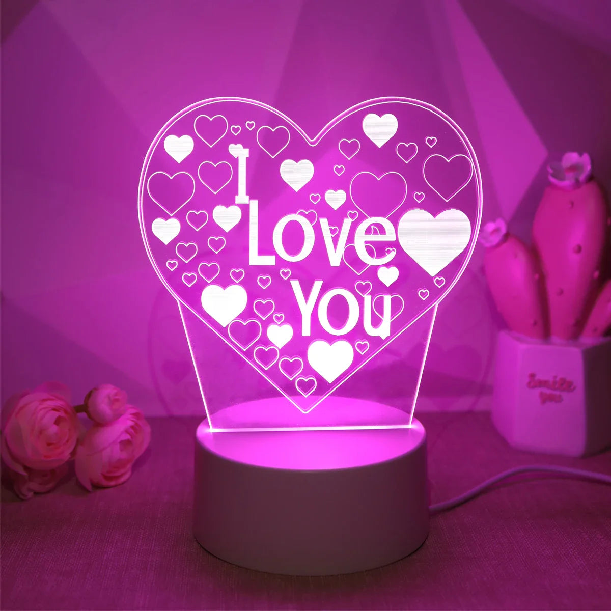 Pink 3D I LOVE YOU Night Light – Romantic LED Gift Lamp for Bedroom Lovers