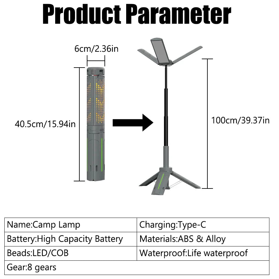 1000LM Rechargeable Camping Lantern Retractable Work Light Hiking Emergency