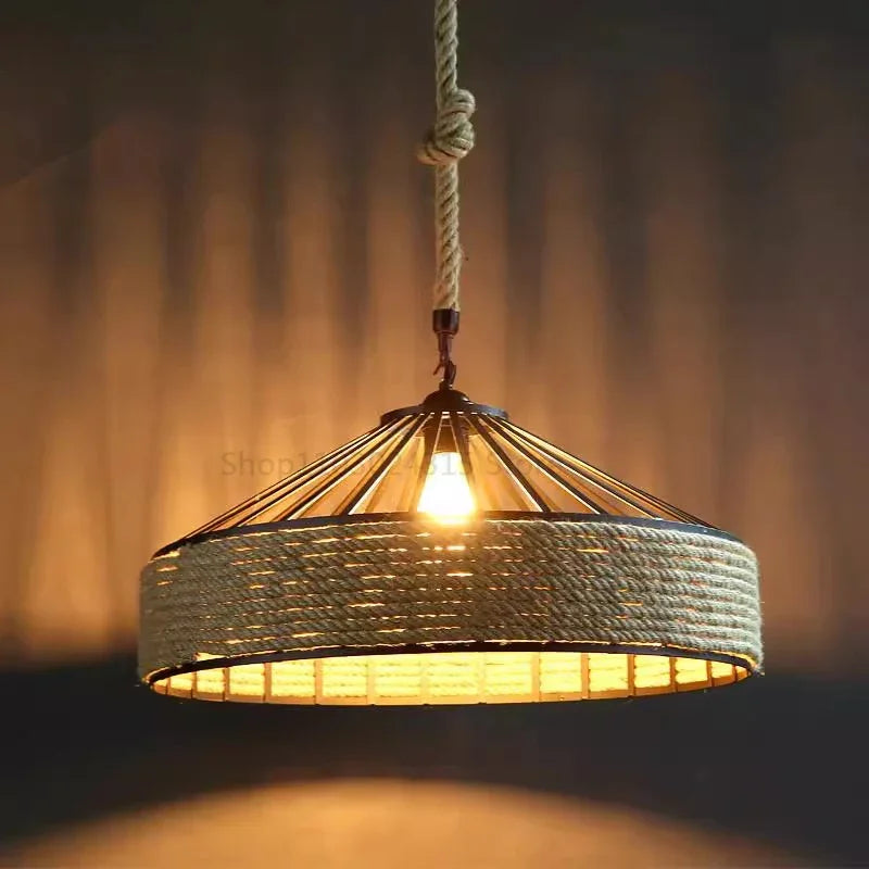 Industrial Vintage Pendant Lamp – Metal Twine Handwoven Chandelier Light