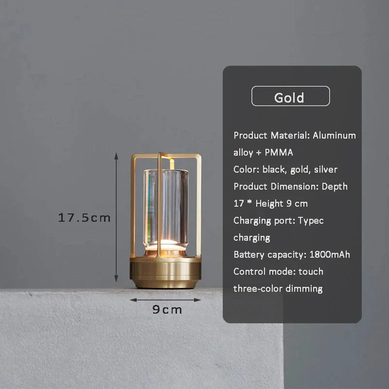 LED Rechargeable Touch Table Lamp Crystal Aluminum Night Light for Home & Restaurant