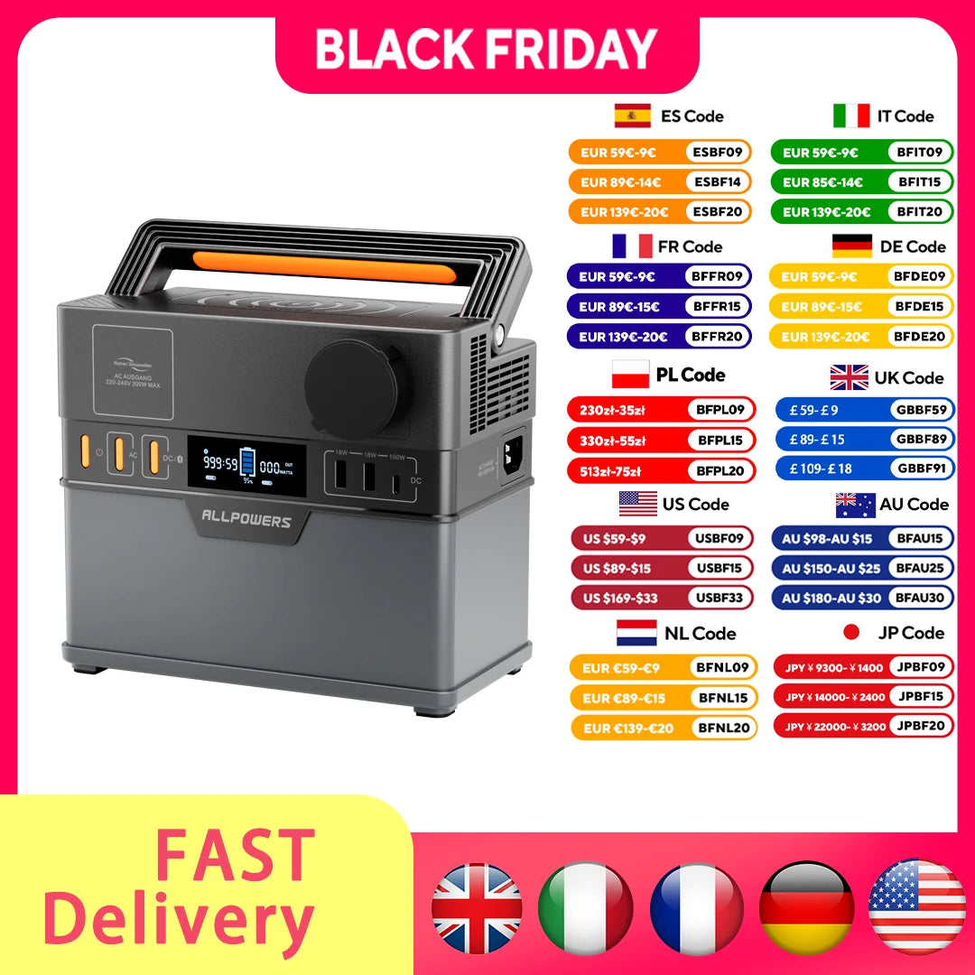 300W Portable Power Station 288Wh Backup Battery with Pure Sine Wave AC Outlets