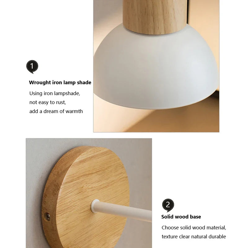 Nordic Wood LED Wall Lamp Bedside Sconce for Bedroom Staircase Balcony