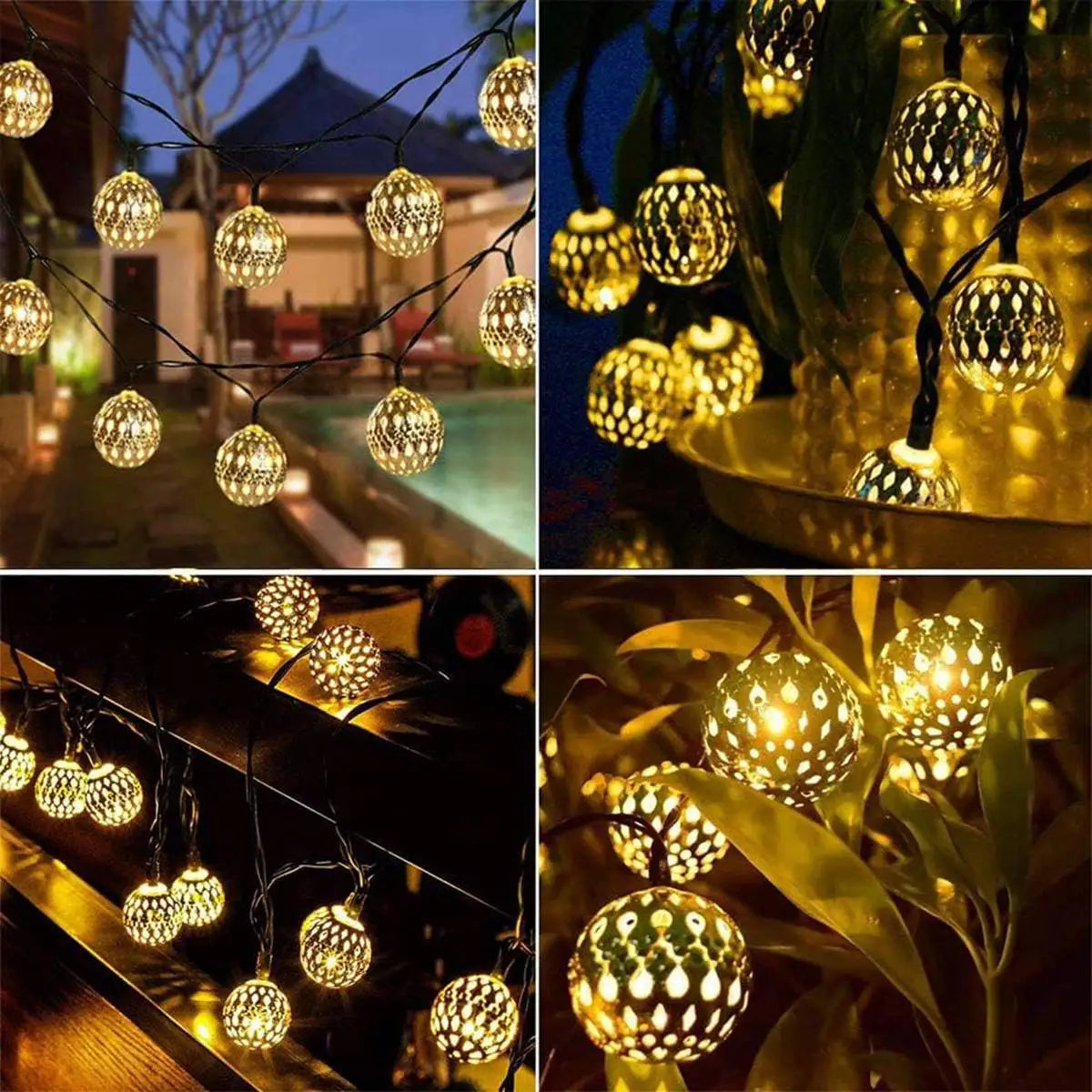 Moroccan Ball Solar String Lights Outdoor LED Fairy Lights for Garden Party Decor