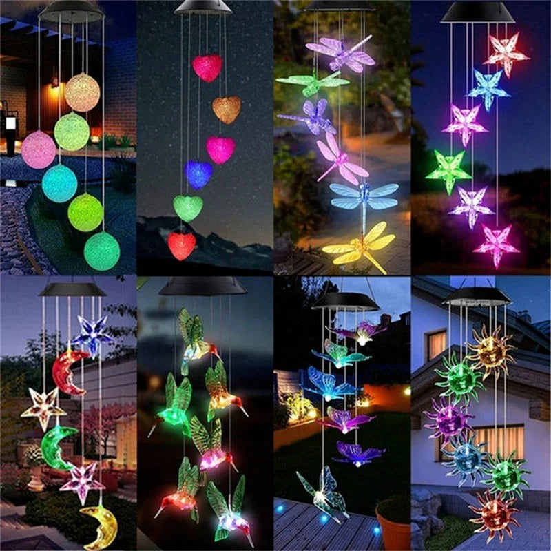 Solar LED Wind Chime Crystal Ball Color Changing Garden Hanging Light