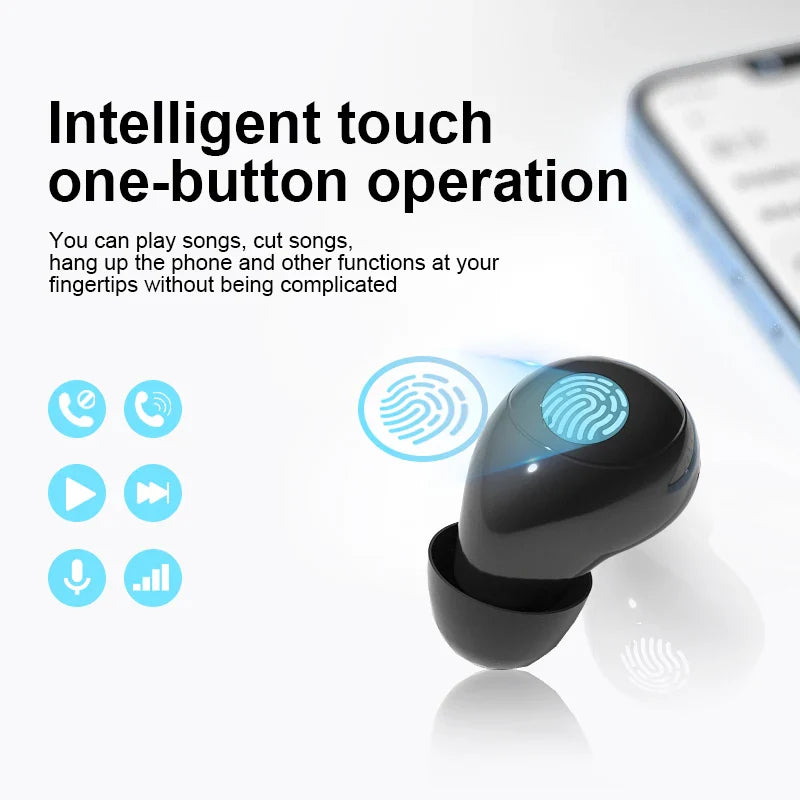 Invisible TWS Bluetooth 5.3 Earbuds Wireless Mini In-Ear Headphones Mic Noise