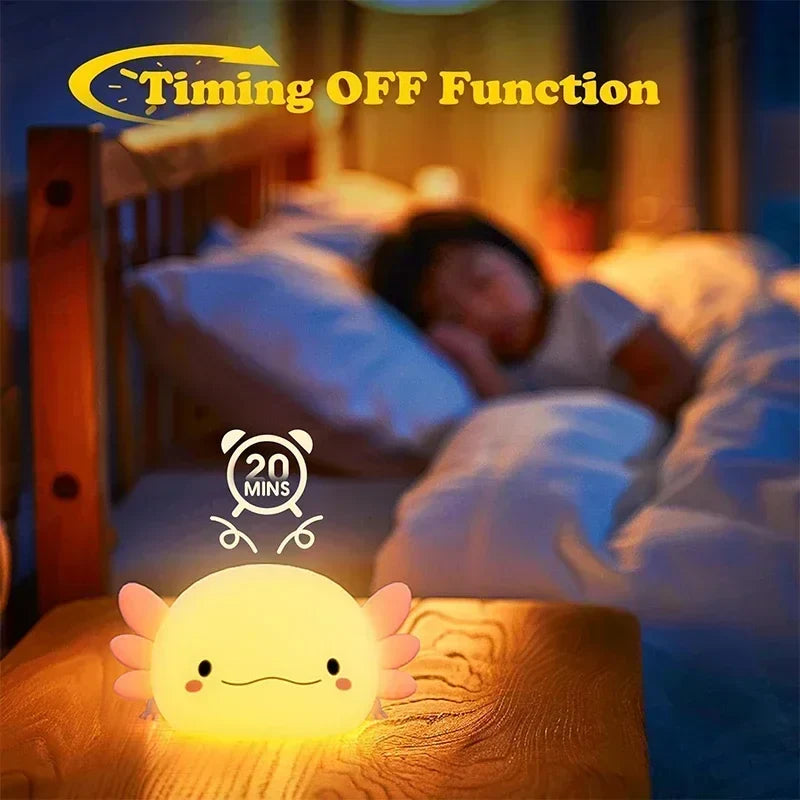 Axolotl Night Light Silicone Baby Night Lamp Touch Control USB Rechargeable Nursery