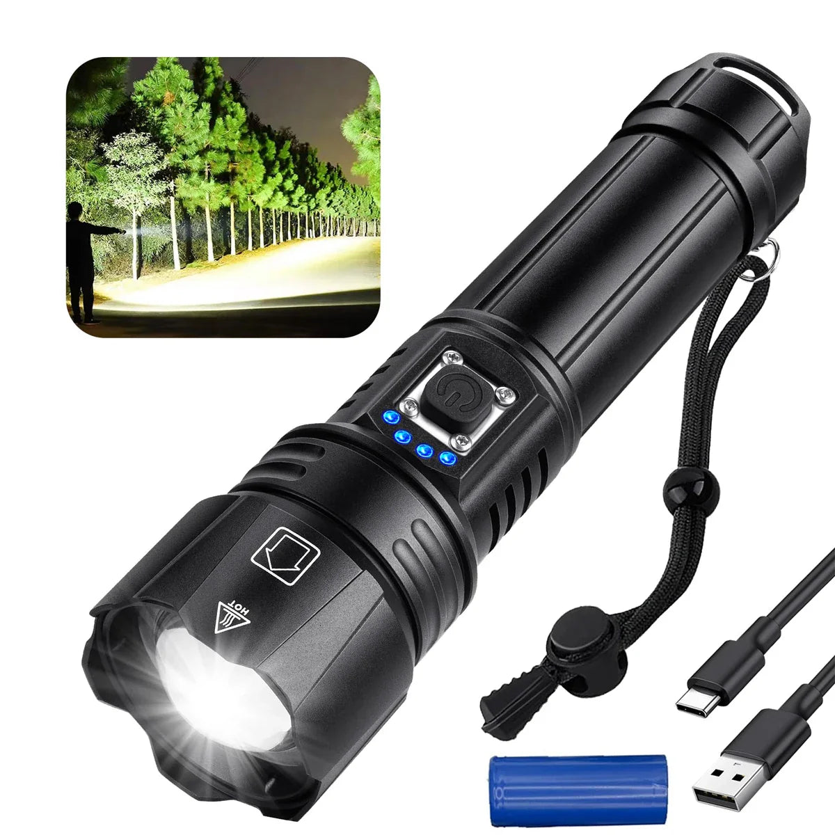 Rechargeable High Lumen LED Flashlight Waterproof 5 Modes Bright Torch