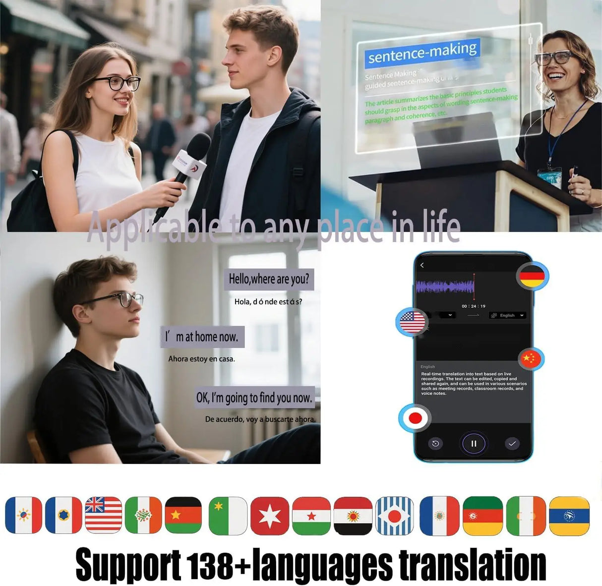 AI Translation Smart Glasses Photochromic Lenses Real Time 160+ Languages