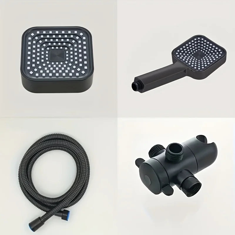 High-Flow 2-in-1 Handheld & Rain Shower Head Set Square Wall-Mounted Bathroom