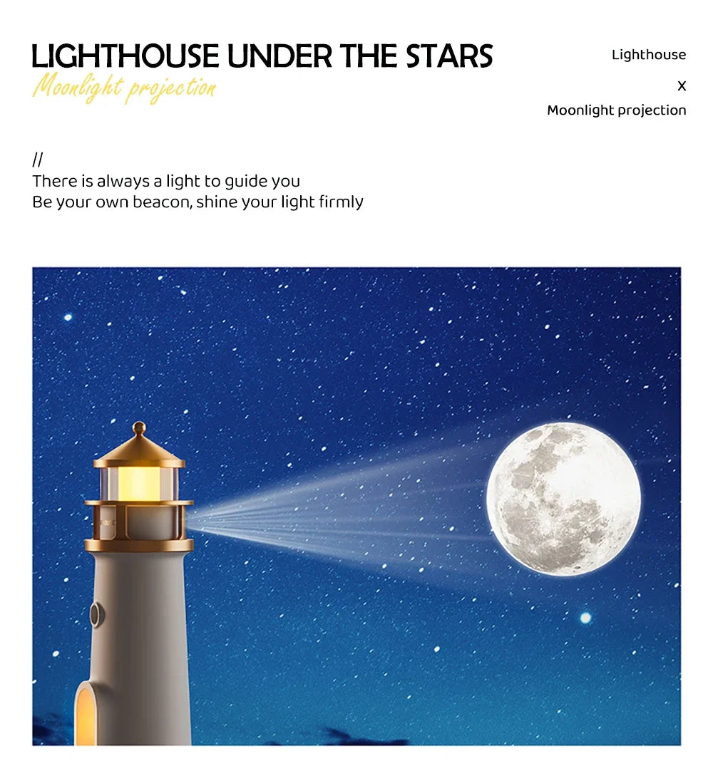 Moon Projection Night Light Lighthouse Lamp Motion Sensor Dimmable Bluetooth Gift