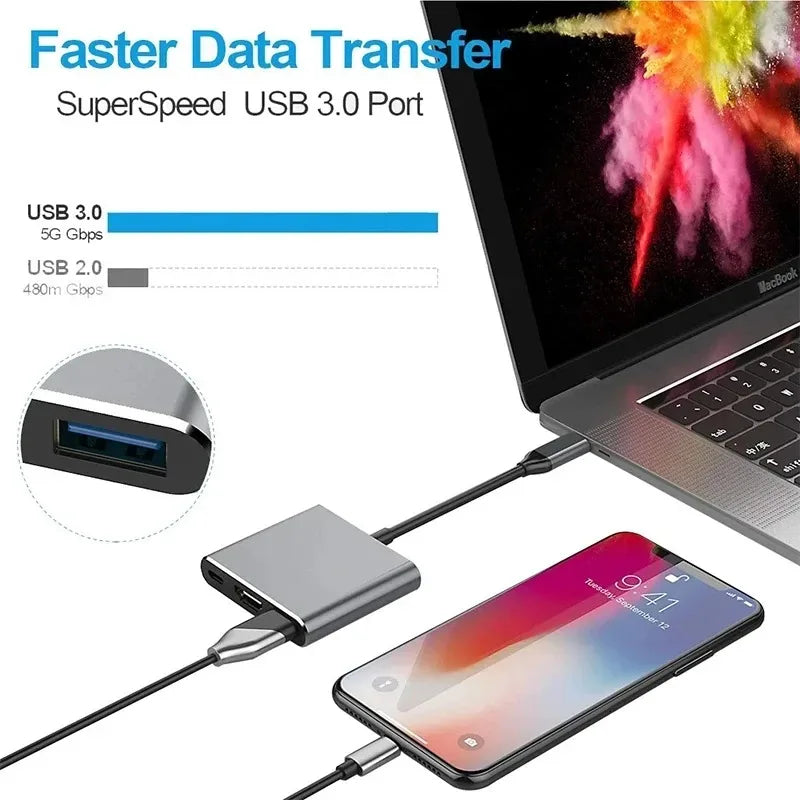 USB C to HDMI Hub 3 in 1 USB 3.0 Docking Station Adapter for Laptop