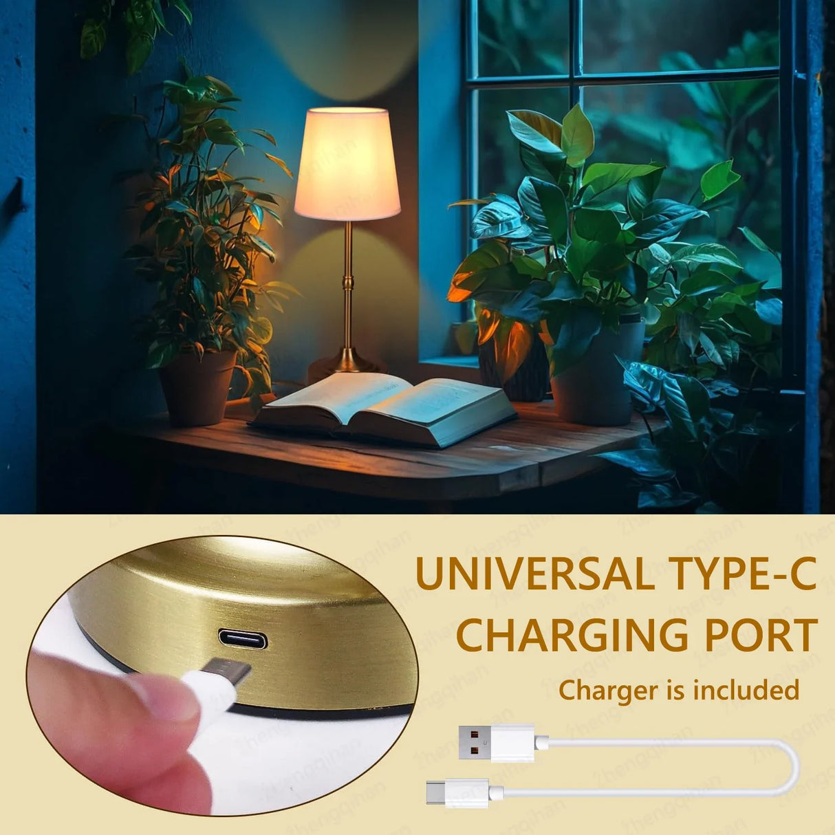 LED Touch Table Lamp Rechargeable Cordless Dimmable Bedside Reading Light