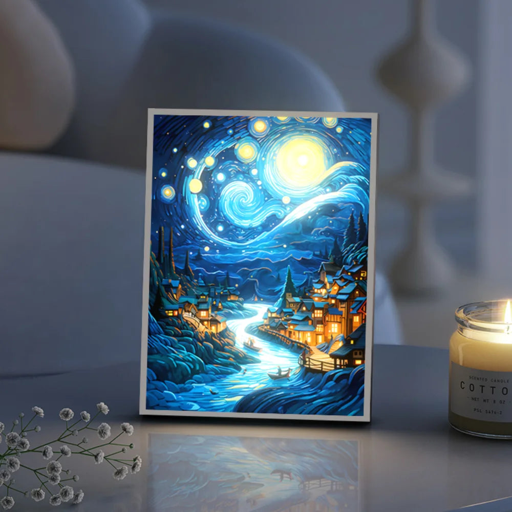 Starry Night LED Art Lamp 3D Night Light Van Gogh Style Aesthetic Room Decor