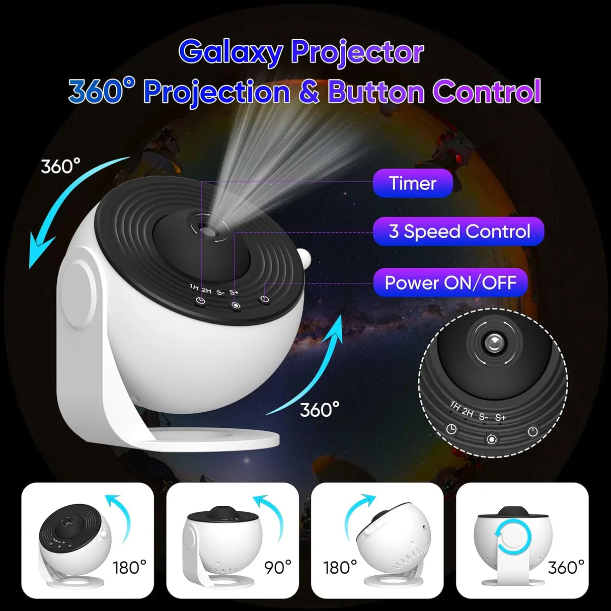 HD Galaxy Star Projector Night Light for Kids with 13 Films & 360° Rotation