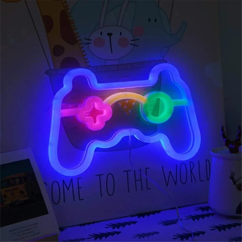 Gamepad Neon Sign Blue LED Gamer Room Wall Light Gaming Decor Night Lamp