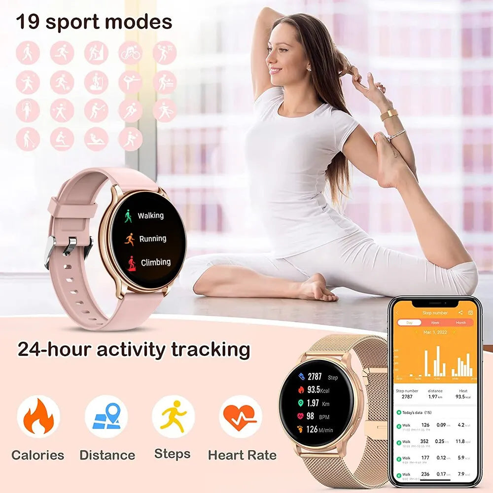 Bluetooth Smart Watch for Women with Fitness Tracker, Custom Dial & Health Monitor
