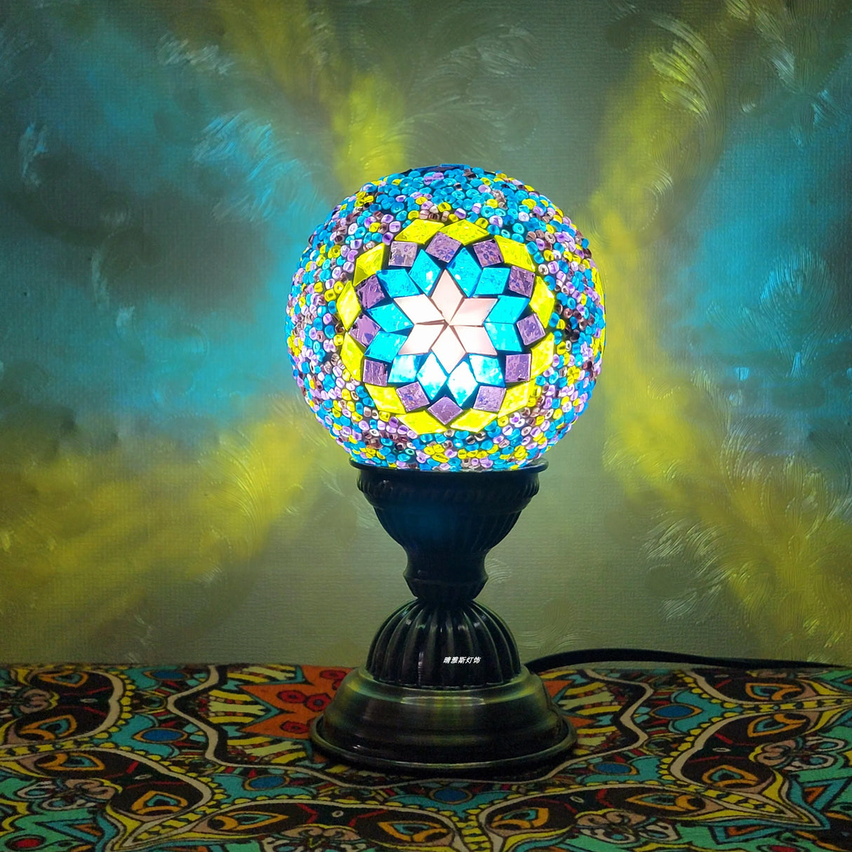 Turkish Mosaic Ball Table Lamp Handcrafted Art Deco Glass Romantic Bedside Light