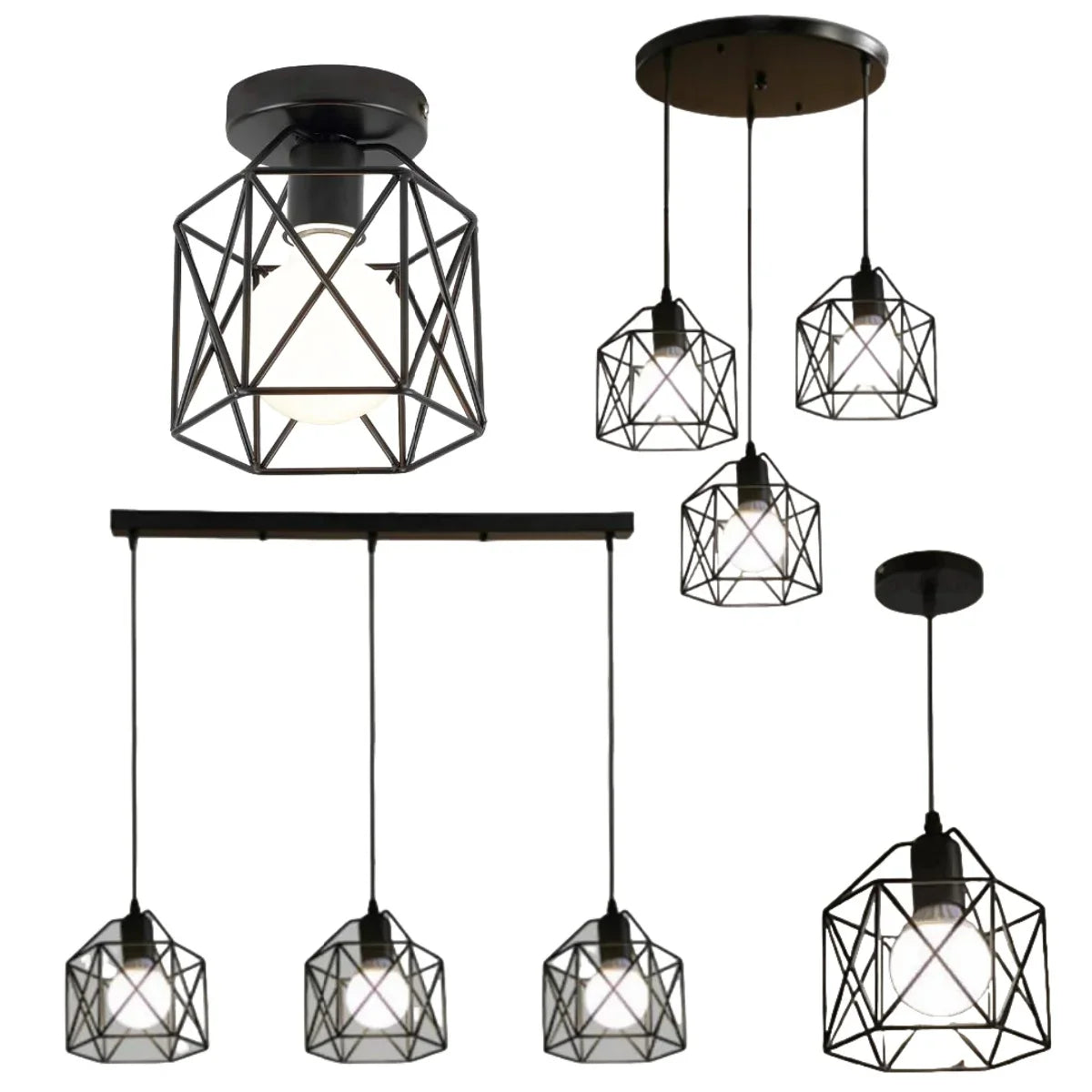 Industrial LED Pendant Light – Modern Metal Cage Hanging Lamp for Dining Room