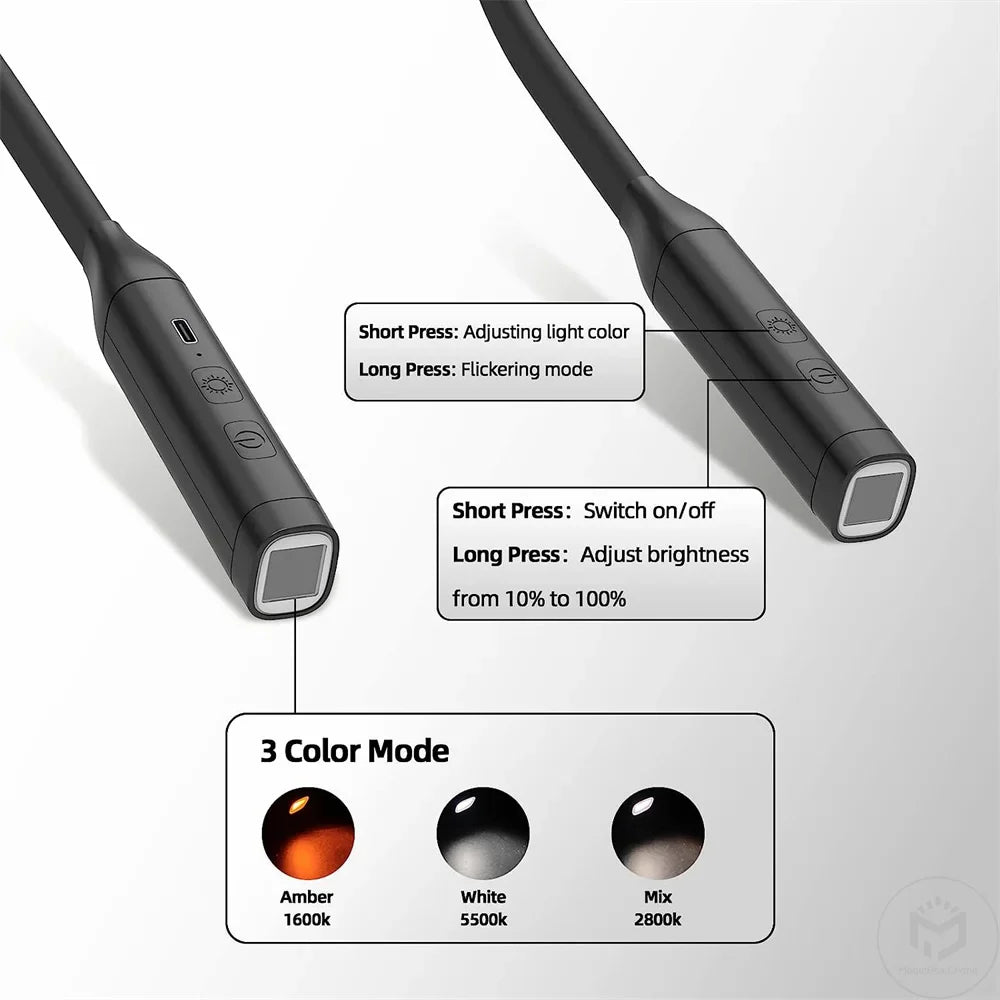 LED Rechargeable Neck Reading Light 3 Color Stepless Dimming Book Light