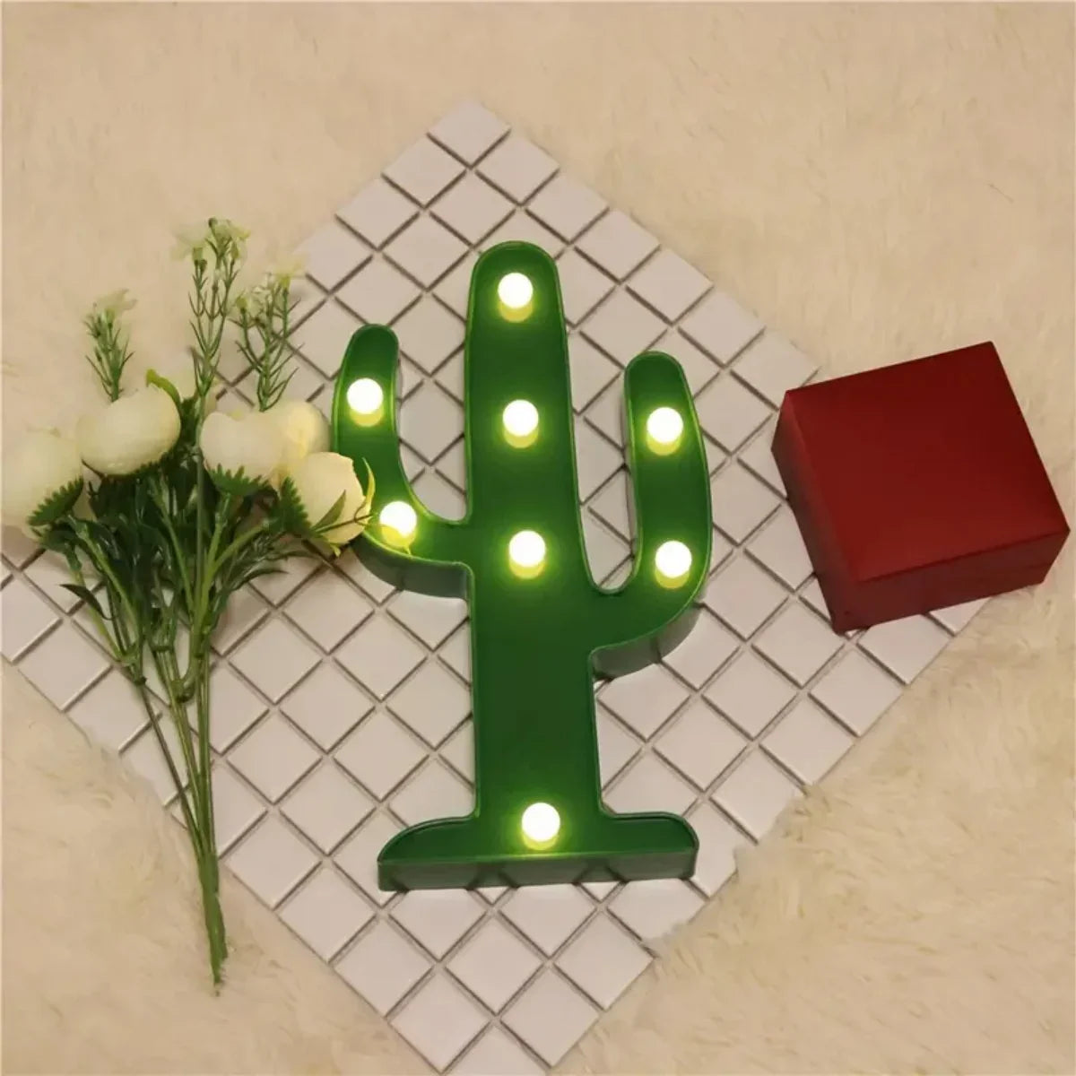 Cactus Night Light Battery Operated Mini Table Lamp Wall Mount Bedroom Decor