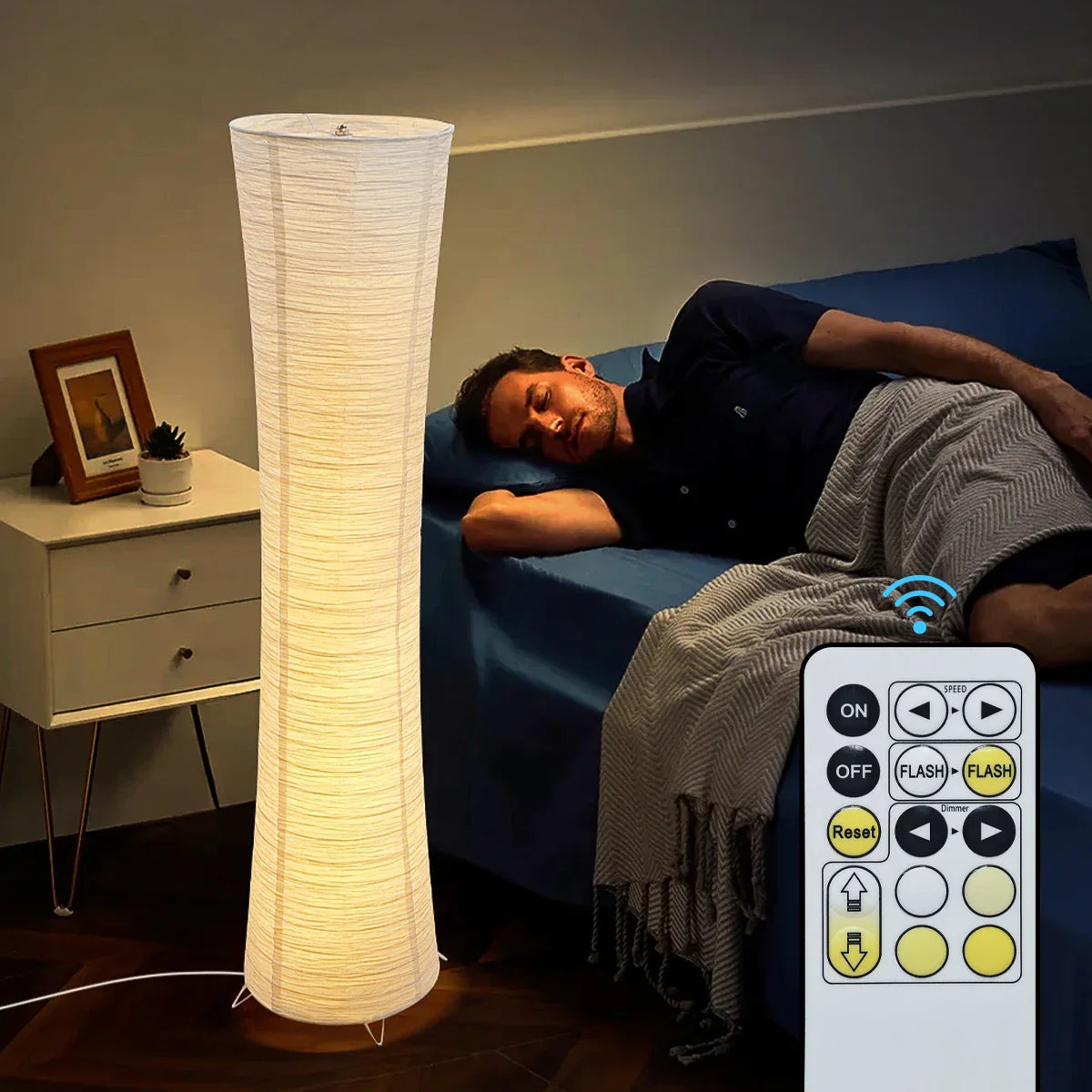 3 Color LED Floor Lamp Dimmable Adjustable Paper Shade for Bedroom Living Room