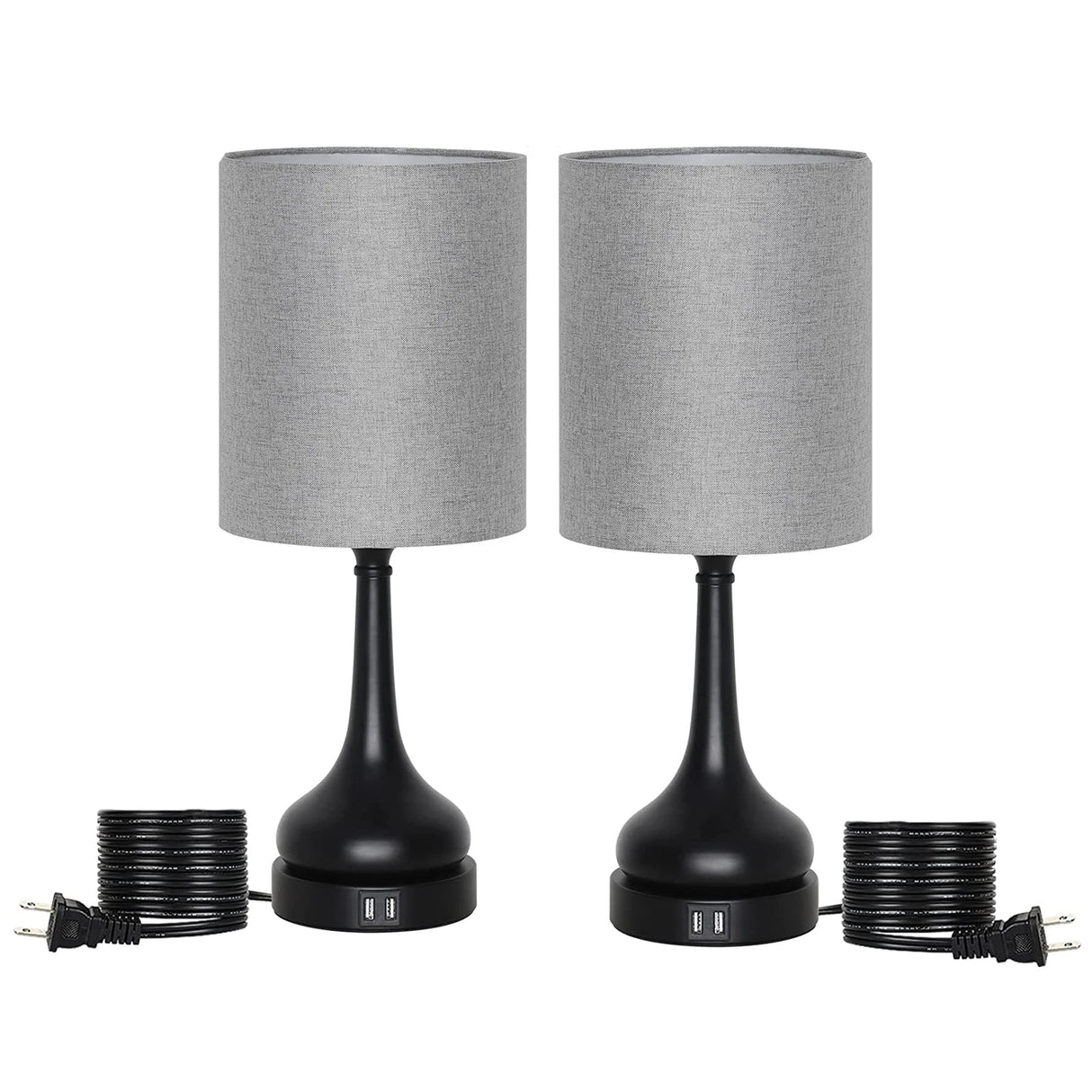 Bedside Table Lamp Set of 2 Touch Control Lamps with USB Charging for Bedroom