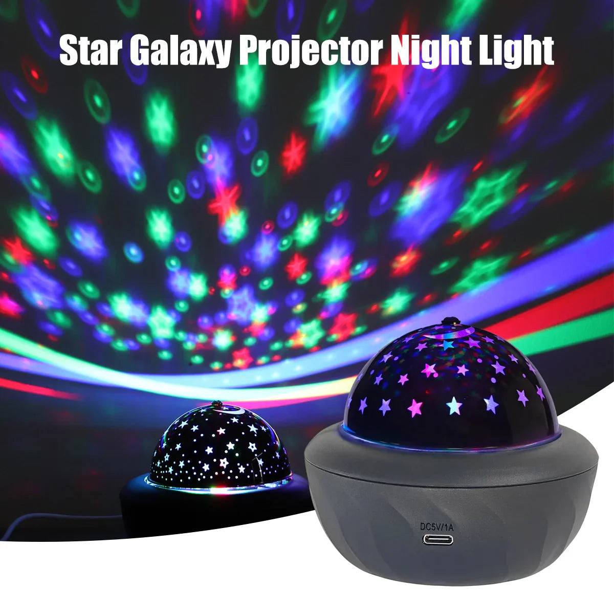 USB RGB Starry Night Sky Projector Rotating Moon Stars Lamp for Room Party Decor