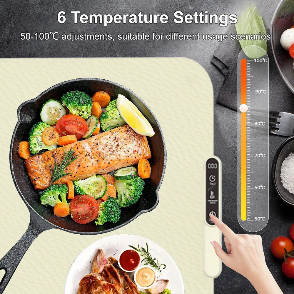 Electric Food Warmer Mat Foldable Silicone Tray 6 Temp Fast Heating Plate
