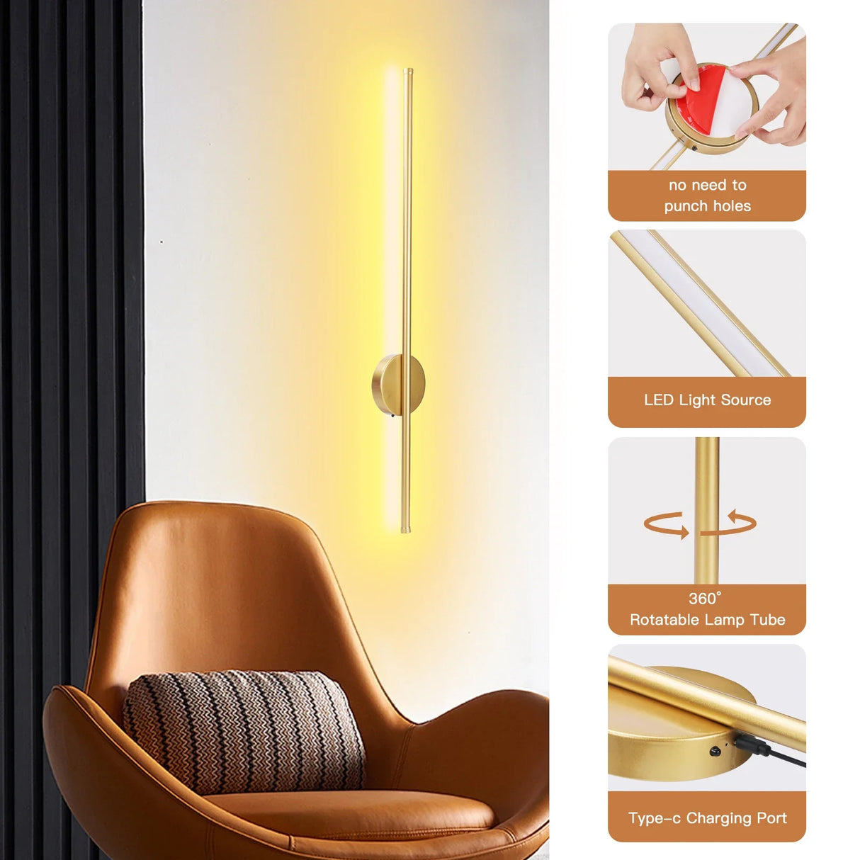 Rechargeable Wireless Wall Light with Remote Dimmable Bedside Night Lamp