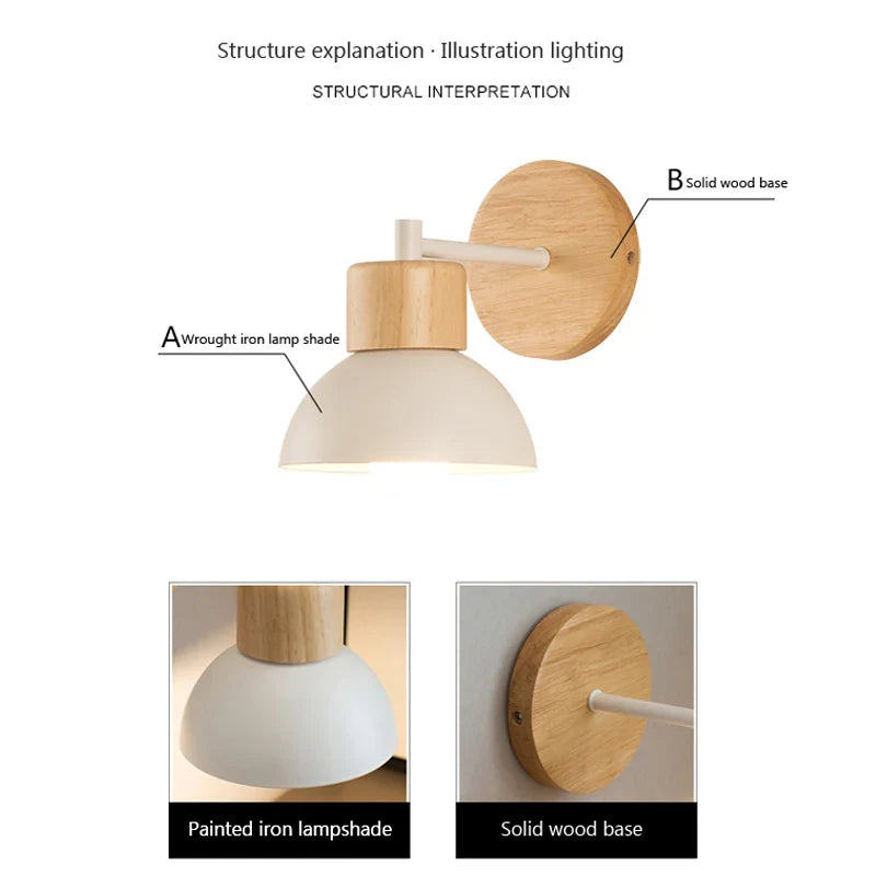 Nordic Wood LED Wall Lamp Bedside Sconce for Bedroom Staircase Balcony