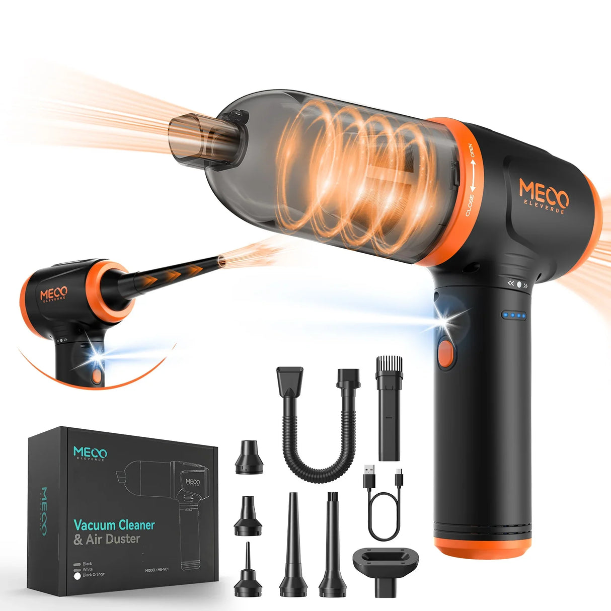 MECO 4-in-1 Air Duster – 110000RPM Electric Keyboard & PC Cleaner with LED