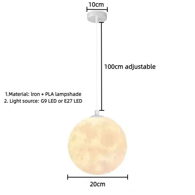 Moon Pendant Light LED Hanging Lamp E27 Modern Chandelier Bedroom Living Room