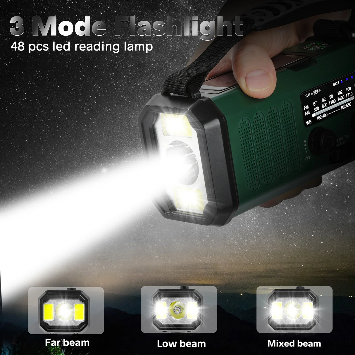 Emergency NOAA Weather Radio Solar Hand Crank 10000mAh Power Bank SOS