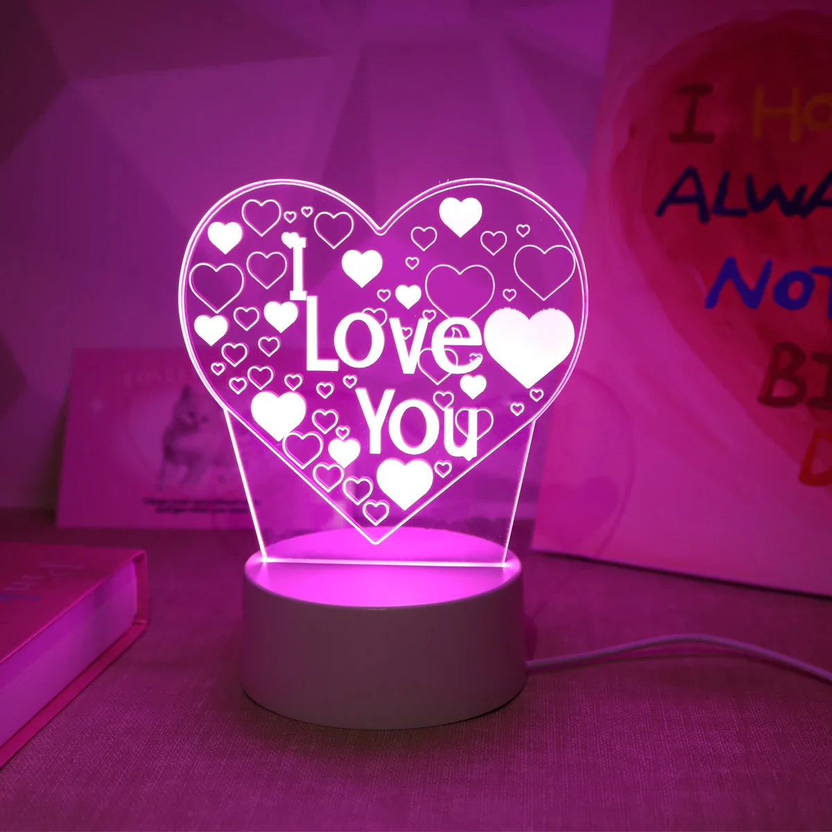 Pink 3D I LOVE YOU Night Light – Romantic LED Gift Lamp for Bedroom Lovers