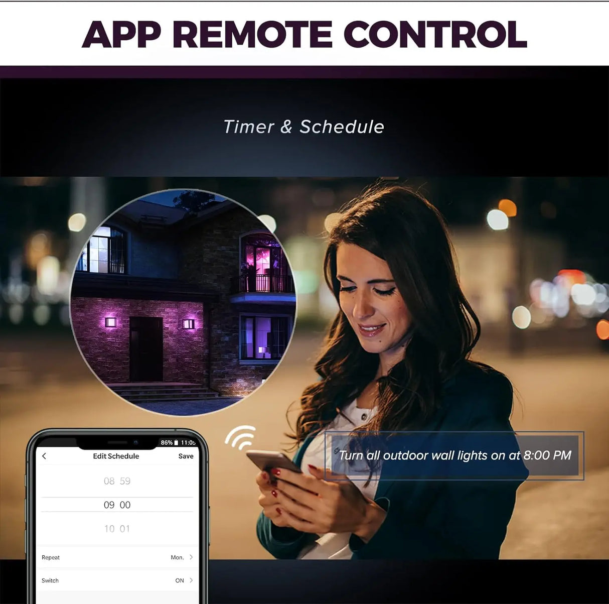 WiFi Smart Outdoor LED Wall Light RGBICW 20W Waterproof Voice Control