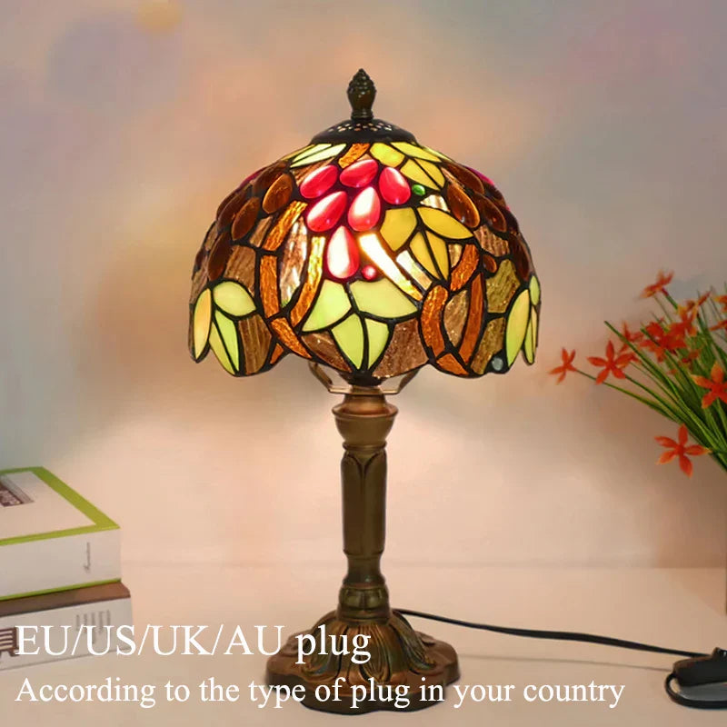 Tiffany Style Table Lamp Stained Glass E27 Bedside Light Retro Home Decor
