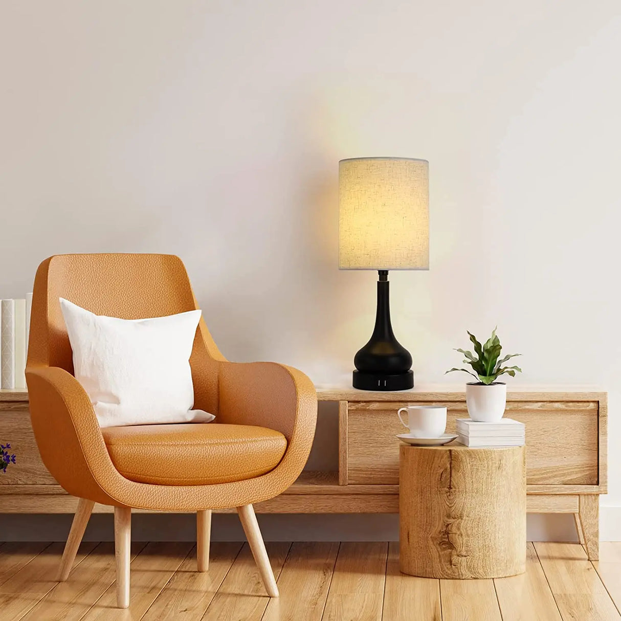 Bedside Table Lamp Set of 2 Touch Control Lamps with USB Charging for Bedroom