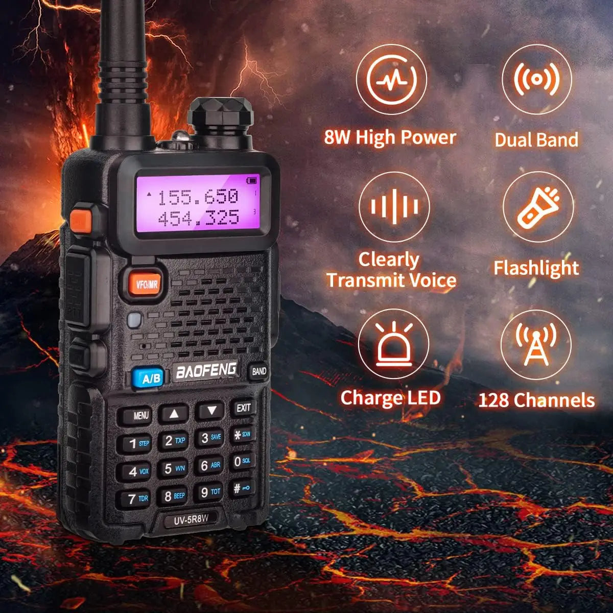8W Dual Band Walkie Talkie Long Range Two Way Radio 128 Channel Handheld