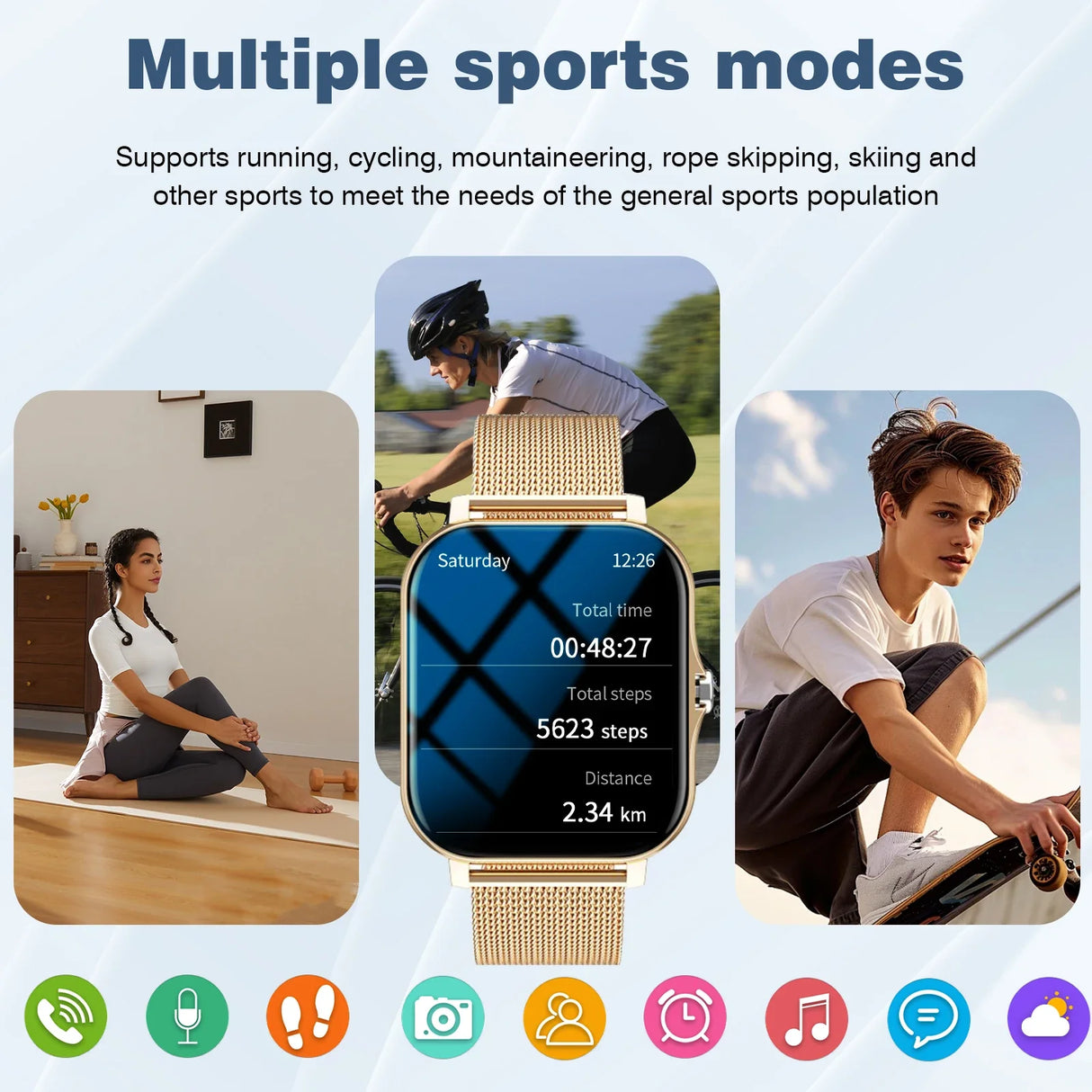 Sports Smart Watch Bluetooth Call Fitness Tracker Message Notifications for iOS Android
