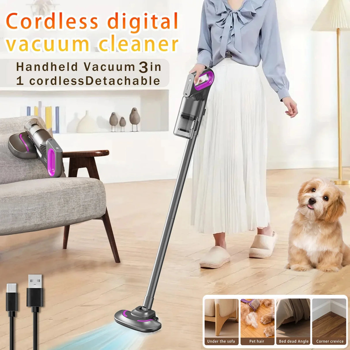 3 in 1 Cordless Handheld Vacuum Rechargeable Cyclonic for Car Home PC