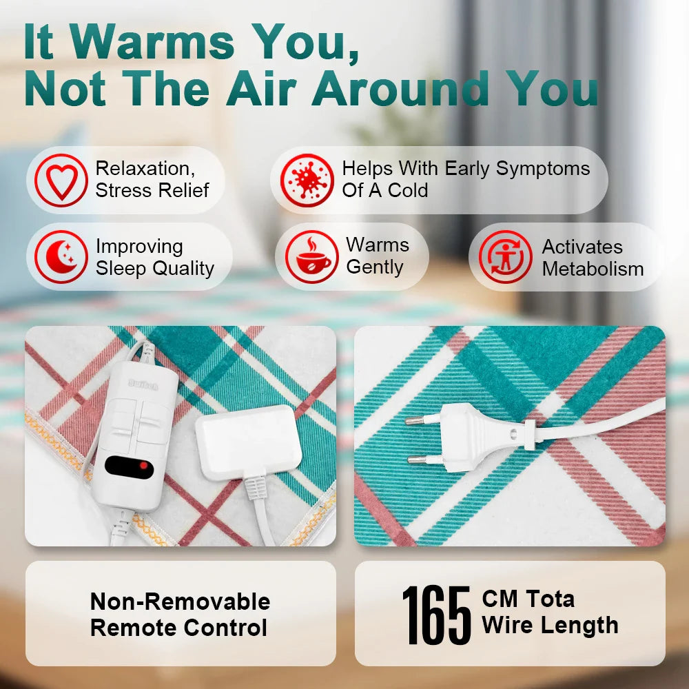 220V Electric Heated Blanket Thermostat Thick Winter Body Warmer 150x180cm