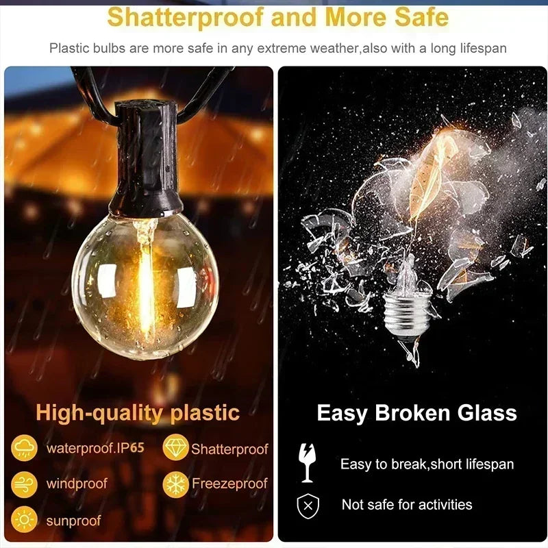 G40 Solar String Lights Outdoor 8 Modes Globe Bulb Waterproof Patio Garden Decor